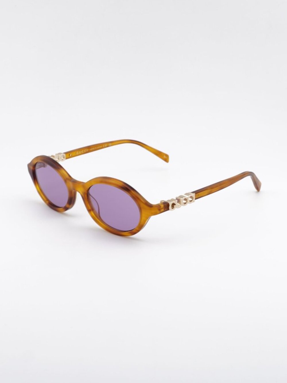 Gucci GG2153S 004 Sunglasses Havana Oval Frame, Purple Lenses